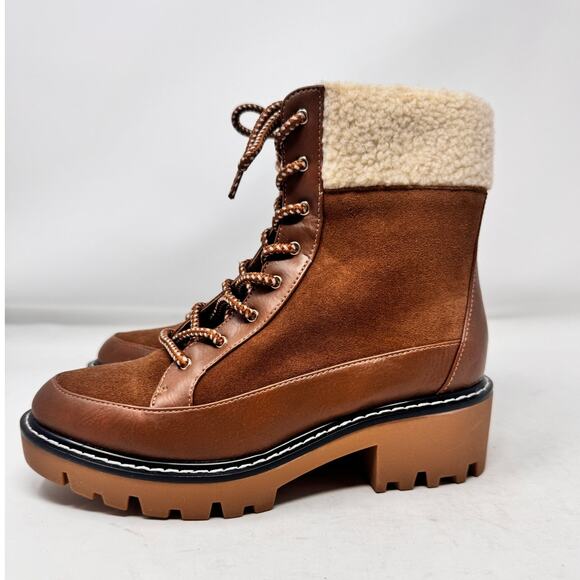 Violet and Red Alexa Brown Suede Fleece Trim Lug Combat Boots Size 6.5 NWOB - Picture 2 of 10